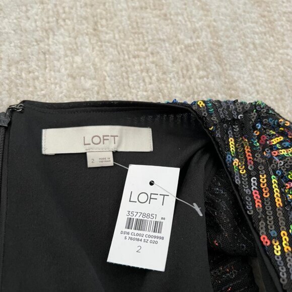 NWT - LOFT - long, tiered black dress with colorful sequins 2 - Picture 5 of 8